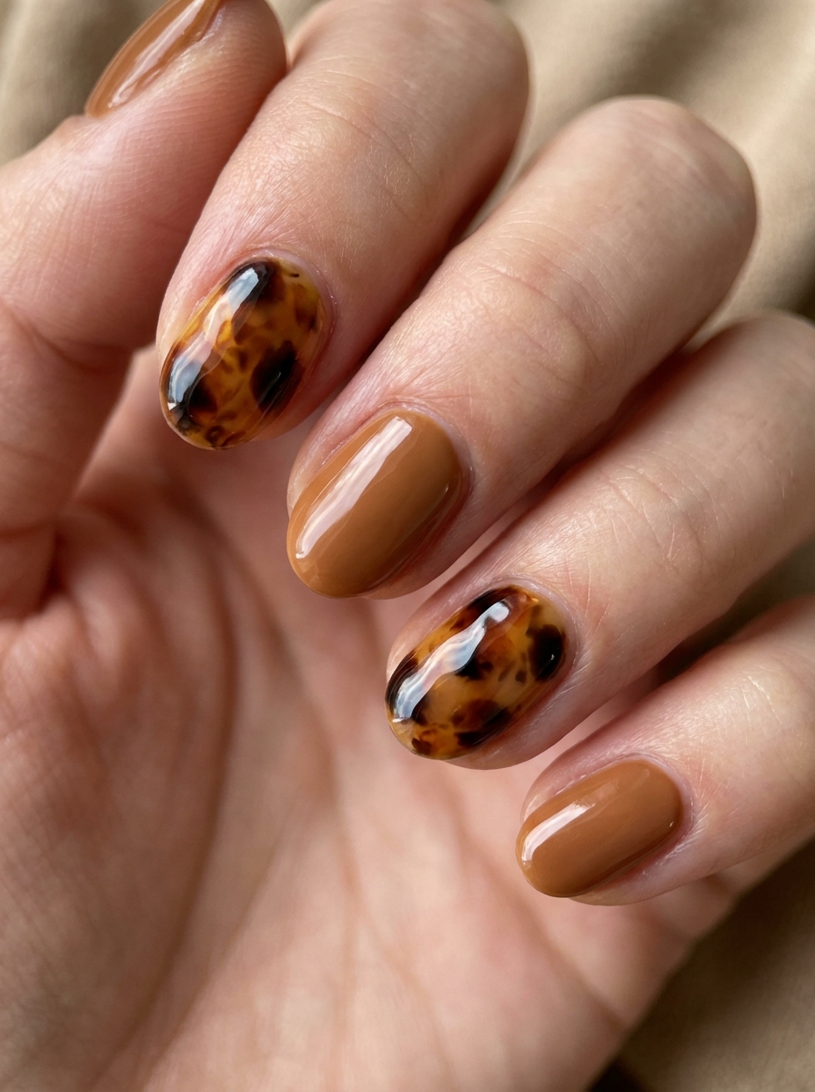 Tortoiseshell Accent Nails als September Nägel kurz Inspiration 2026